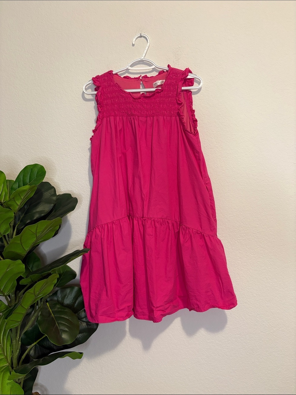 vestique Bright Pink Smocked Sleeveless Mini Dress